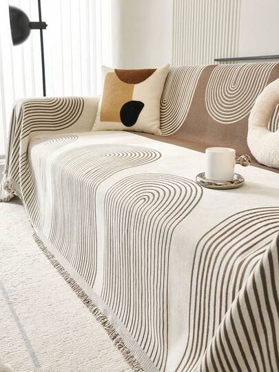 1pc Bohemian Style Sofa Throw Blanket, Geometric Pattern Sofa Cover, Pet Proof Sofa Protector, Machine Washable Home Decor Suitable For L-Shaped Combination Sofa And 1/2/3/4 Seater Sofa (Sold Separately)