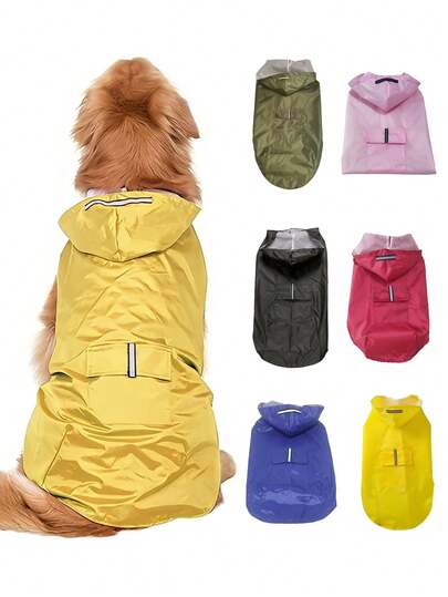 Pet Raincoat, Windproof And Waterproof, Suitable For Small, Medium And Large Dogs, With Hood Design. Reflective Stripe Design, Waterproof Fabric, Design For Easy Wear And Take Off. Leash Hole On The Back For Easy Walking