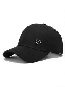 1pc/2pcs Black & White Embroidered Heart Baseball Cap, Fashionable Minimalist Couple Gift - A - View 2