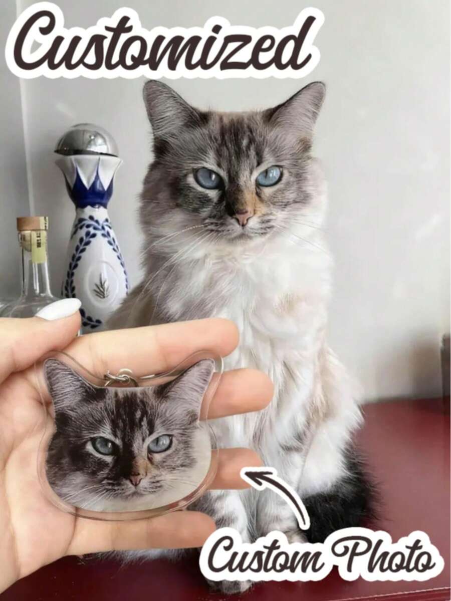 1pc Personalized Pet Dog/Cat Memorial Keychain With Custom Name And Photo - Multicolor - View 1