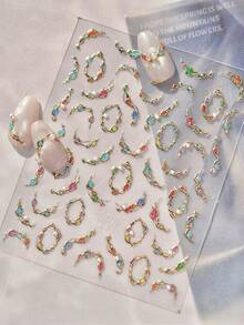 1片5D高品质水晶钻石美甲贴纸，可爱甜美风格美甲贴纸，宝石项链美甲贴纸，送给女孩的完美礼物，美甲用品 - 彩色 - 查看 5