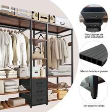 Perchero Para Ropa Con 3 Cajones de Tela y Ganchos,Rack Para Ropa Con 8 Estantes Abiertos,Perchero Abierto Extra Grande,Closet Organizador de Ropa,183*200*40CM - Ver 8