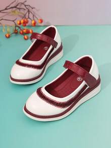 1 đôi giày Oxford quấn quanh cổ thời trang mới cho bé gái, chất liệu khăn tắm, thêu sequin, đế mềm chống trơn trượt, giày công chúa đa năng, phối cùng váy công chúa dễ thương. - Đỏ - Xem 5