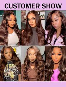 4x4 透明蕾丝闭合假发，无胶棕色水波纹假发，真人发预剪蕾丝前假发，180% 密度真人发，即戴即用，无胶假发 #4 日常及派对适用 - S4 - 查看 6