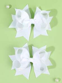2 piezas/paquete Pinzas para el cabello con lazo de tela acanalada blanca sólida, accesorios para el cabello de niña de las flores, regalos para bodas y fiestas - Blanco - Ver 1