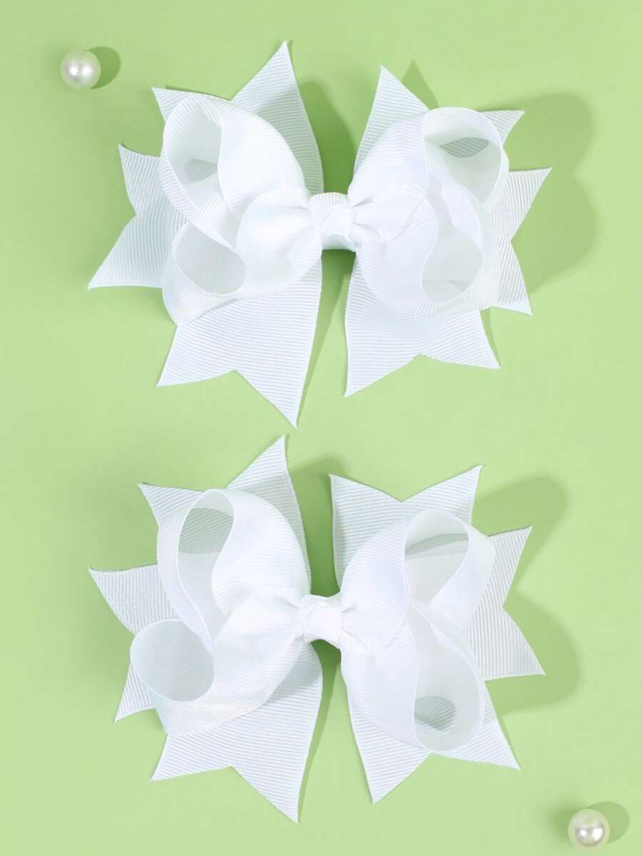 2 piezas/paquete Pinzas para el cabello con lazo de tela acanalada blanca sólida, accesorios para el cabello de niña de las flores, regalos para bodas y fiestas - Blanco - Ver 1