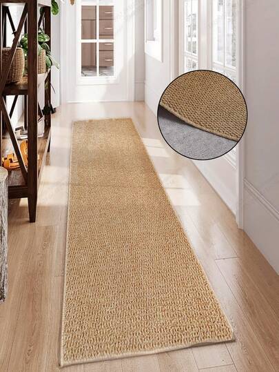 7mm Thick Jute-Like Anti-Slip Waterproof Kitchen Mat, Solid Color Pattern, Silk-Like Non-Printed Carpet, Easy To Clean, Bound Edging, Minimalist Style Kitchen Dirt-Resistant Rug, Suitable For Kitchen, Bathroom, Laundry Room, Hallway, Living Room And Other Occasions