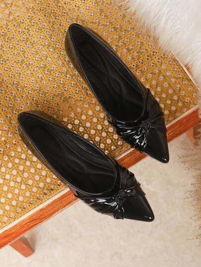 Plus Size Women's Fashion Flat Shoes, Pointed Toe Bow Decor Casual Work Shoes