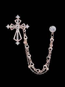 2款时尚高端男士胸针，十字架、心形、链条徽章、西装胸花、服装配饰 - 彩色 - 查看 3