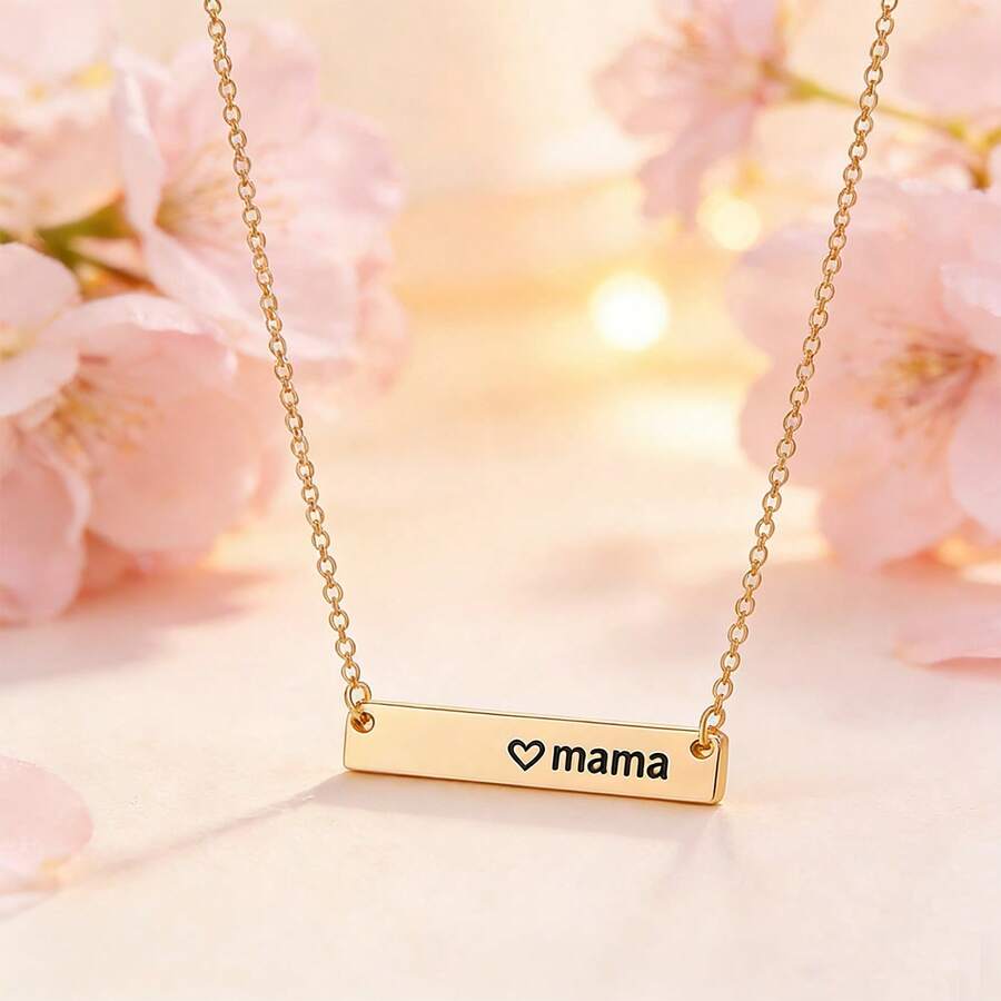 1件装百搭简约金属字母“MAMA”吊坠项链，优雅的母亲节礼物 - 金色 - 查看 1