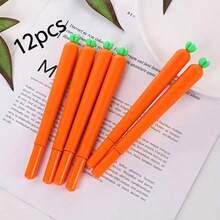 4pcs/Set Fresh Carrot Shaped Soft Gel Black Neutral Pens, Vegetable Design Student Stationery, Back To School - Sets - View 7