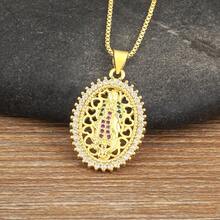 Mặt dây chuyền hình bầu dục kiểu retro đính đá Cubic Zirconia hình Đức Mẹ Đồng Trinh, thiết kế rỗng, phong cách tôn giáo, dành cho nữ. Phụ kiện trang sức. - Vàng - Xem 1