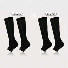 1 Pair Black Casual Compression Socks With Side Stripes And Zipper, Open Toe No-Show Design, For Fitness And Shaping, Great Christmas Gift, Unique New Year Present - Multicolor - View 16