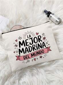 Best Godmother' Pattern Cosmetic Bag, Gift For Girls, Cute Retro Minimalist Letter Print Pouch, Small Items Storage Bag, Makeup Organizer Bag, Toiletry Bag, Foldable Lightweight Storage Bag, Minimalist Shopping Bag, Teacher's Day Gift Clutch, Suitable For Personal Travel Cosmetics Storage, Mother's Day Gift - Multicolor - View 5