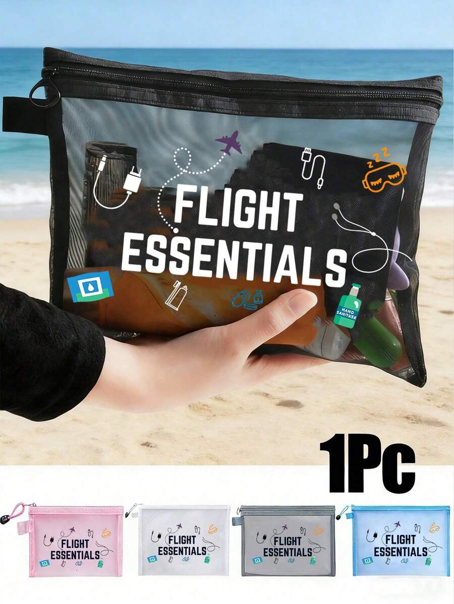 Fun Travel-Themed Mesh Cosmetic Bag, Flight Essentials Bag, Mesh Bag, Women'S Portable Makeup Bag, Travel Bag, Travel Toilet Pouch, Airplane Pouch, Charger Pouch, Lightweight Zippered Cosmetic Pouch, Carry All, Ideal Gift For Women, Flight Attendants, Doctor, Dad Mom, And Travel Enthusiasts, Trave Accessories Back To School , Mother'S Day, Teacher'S Day, Wedding Season, Graduation Season, Anniversaries - Multicolor - View 1