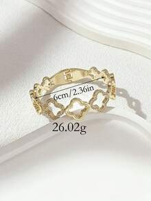 1件独特手镯，金色手镯，四叶草镂空水钻开口手镯，奢华优雅风格，女士理想之选 - 金色 - 查看 2