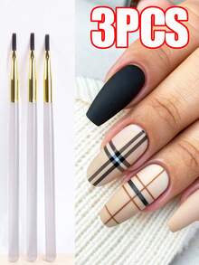 3支/1支格子美甲笔，亚克力和尼龙刷毛，适用于方格/网格/混合美甲设计，DIY美甲用品，美甲沙龙家用工具 - 淺灰色 - 查看 10