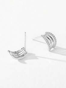1 Pair New 925 Sterling Silver Line Design Earrings, Jewelry Gift For Wedding Engagement - Silver - View 5