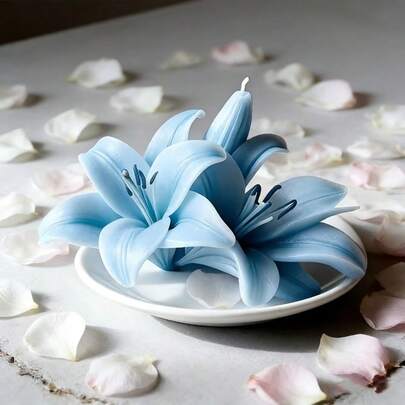 1个百合花硅胶蜡烛模具，可重复使用不粘硅胶树脂模具，适用于DIY工艺品、婚礼装饰、肥皂/树脂/蜡/橡皮泥模具 - 婚礼、周年纪念、母亲节礼物、家居装饰、土壤、蜡烛、石膏