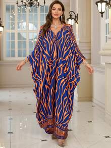 Đầm dài dáng rộng cổ chữ V phong cách Bohemian in họa tiết da báo tay cánh dơi dành cho nữ - Nhiều màu - Xem 4