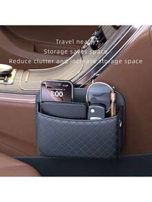 1pc Leather Car Storage Bag, Adhesive Car Phone Holder Organizer Pouch - A - View 4