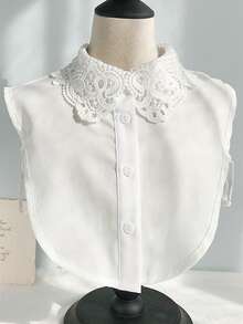 女士白色蕾丝边假领 - 白色 - 查看 1