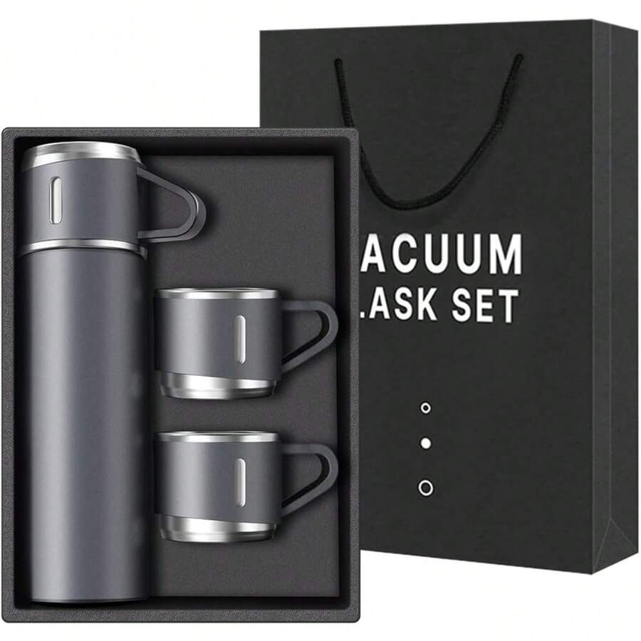 Coffee Thermo Bottle -Vacuum-Insulated Stainless Steel Travel Mug, 500ml Insulated Bottle With Cup For Hot & Cold Drink Travel Mug(Blue, Three Cup) - Bộ màu xám - Xem 1