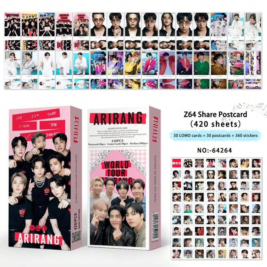 B/TS&B/LACKPINK ARIRANG World Tour , DEADLINE Share Postcard Set - 420PCS Total (30 Postcards + 30 Lomo Cards + 360 Stickers), Bangtan Boys HD Print, Jisoo Jennie Rosé Lisa HD Print, K-Pop Fans Collectible, Weverse Gift, POB Style, Album Merch, Scrapbook & Journal Decor, Fan Meeting Souvenir - Multicolor - View 1