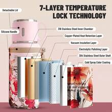 550ml Bicchiere termico di alta qualità in acciaio inossidabile 316, con motivi a fiore di peonia e altri 3 disegni, casual e alla moda, adatto per campeggio, ciclismo, ufficio, casa e altro, utilizzabile in tutte le stagioni, un regalo di compleanno ideale - Multicolore - Visualizzare 6
