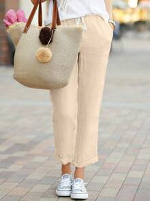 Women's Drawstring Pocket Casual Loose 7/8 Pants Spring - Apricot - View 3