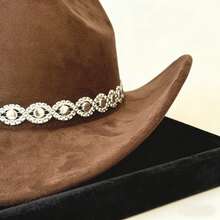 Rhinestone Cowboy Hat For Women, Summer Hats For Women Fashion Western Cowgirl Hats, Elegant Wide Brim Fedora Cap For Party & Daily - 咖啡棕-Rhinestone Cowboy Hat - 查看 11