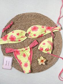 3件套印花露背系带度假沙滩套装 - 彩色 - 查看 11