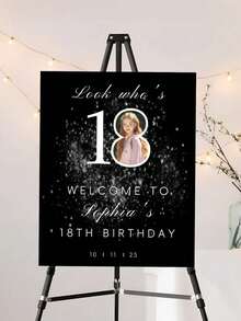 Personalized 18th Birthday Welcome Sign - Customizable Photo And Text, Includes Name, Date, Age - Elegant Black And Gold Glitter Design, Suitable For Indoor/Outdoor Adult Party Decor - Easy To Install DIY Entrance Sign For 16th Or 18th Birthday Celebration - Multicolor 5 - View 6