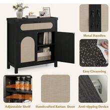 29.9 Inch Rattan Buffet Cabinet With Storage, Kitchen Coffee Bar Cabinet With Doors And Drawer, Boho Farmhouse Sideboard With Adjustable Shelves For Living Room Dining - Black - View 6