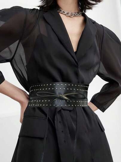 1pc Solid Color Punk PU (Polyurethane) Waist Belt, Spring/Autumn Soft Leather PU Rivet Decor