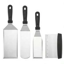 Metal Scraper Baking Pan Accessories Set - Baking Pan Scraper, Flat Scraper, Pancake Flipper, Burger Spatula - Metal Cookware, Ideal For Flat Top Cast Iron Grill - Shovel Four-piece Set - View 1