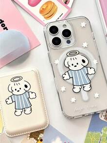 1pc Transparent Magnetic Angel Dog Star Design Phone Case + Magnetic PU Leather Card Holder TPU Shockproof Phone Case Suitable For IPhone11/12/13/14/15/16/17/PROMAX - Clear - View 2