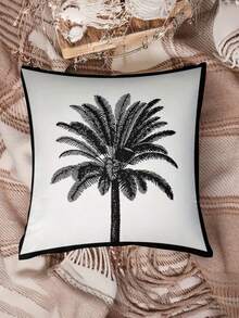 1/2/4pcs Single-Sided Black Palm Tree Print Throw Pillow Covers - Modern Tropical Style Minimalist Design With Zipper Closure, Suitable For Living Room & Bedroom - Black and White - View 2