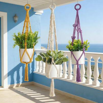 Macramé para colgar plantas, cestas colgantes de plantas de estilo bohemio, decoración tejida a mano para colgar plantas en interiores