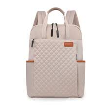 LECEY Women's Large Capacity Backpack, Solid Color Minimalist Design, Suitable For 13.3 Inch Laptop, Casual Tote Bag, Commuter Briefcase - Apricot - View 2