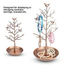 ZJchao Árbol de Soporte para Joyas Soporte de exhibición de joyería Collar Soporte para Pendientes Torres de Almacenamiento con Bandeja para Joyas Pulsera Anillo Bronce - Bronce - Ver 2