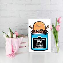 1pc Funny "Wonderful Human Bean" Birthday Greeting Card With Red Envelope, Baked Bean Illustration, Perfect Birthday Card For Son & Family - View 6