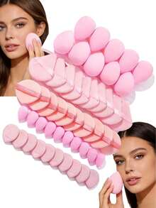 Set de herramientas de maquillaje de 5/10/20/30/40/50 piezas, incluye: 10 piezas de esponjas para base de maquillaje líquida + 10 piezas de esponjas mini para base de maquillaje líquida + 10 piezas de borlas triangulares para polvos (para polvos sueltos y fijación) + 10 piezas de borlas de cojín de aire (para maquillaje facial) + 10 piezas de mini borlas de cojín de aire (para corrector) - Rosa - Ver 1