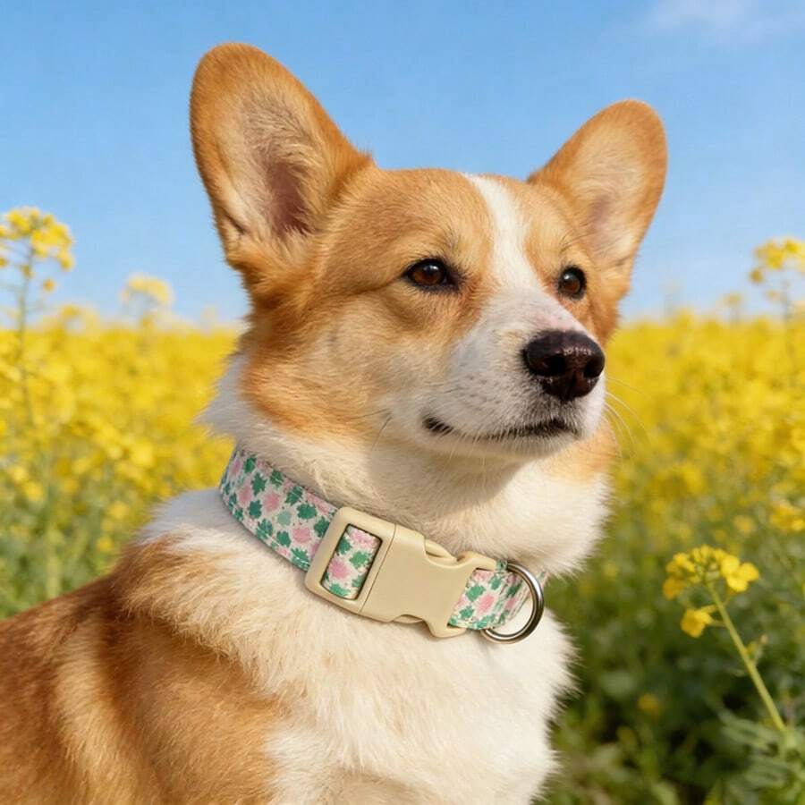 柔软亲肤的幸运四叶草宠物项圈，适合遛狗和遛猫 - 綠色 - 查看 1