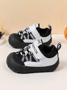 1 Pair Baby Sneakers, Lightweight Anti-Slip Toddler Walking Shoes, Easy Hook And Loop Closure - Black - View 4