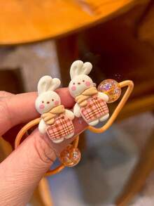 2pcs/Set Cute Cartoon Rabbit Hair Scrunchies, Bear Hair Ties, Elastic Headbands, Hair Accessories - Multicolor - View 8