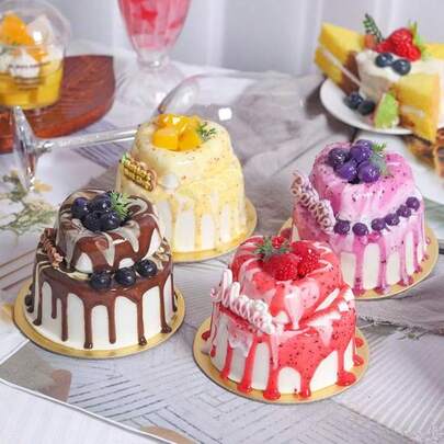 1pc Viral Cake Model, Ice Cream & Fruit Foam Cake, Cute Display Stand, Photography, Wedding, Decor, Simulated Raspberry Heart Cake, Double-Layer Drip Decor, Dessert Display Cabinet Prop, Home Decor Accessory [Some Parts Randomly Assorted, Color Difference May Occur]