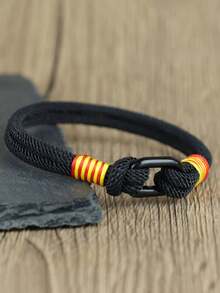 Noter 4毫米手工编织米兰绳手链，黑色椭圆形，易扣设计，男士臂环饰品 - 男士手鐲手繩 - 查看 7