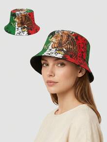 1pc Reversible Printed Bucket Hat, European And American Style Sun Protection Wide Brim Bucket Hat, Mexican Creative Cartoon Design - A - View 5