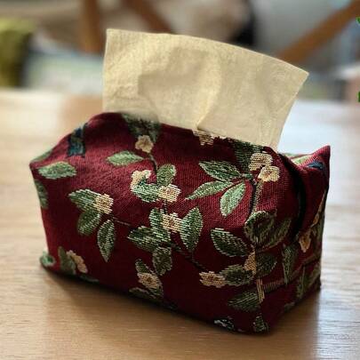 1/2/4pcs French Country Style Fabric Tissue Box Cover, Linen Cloth Sleeve, Luxury Home Decor, Car Center Console Storage Box, Non-Slip Base, Floral Embroidery Desktop Essential Gift, Beautifully Packaged.